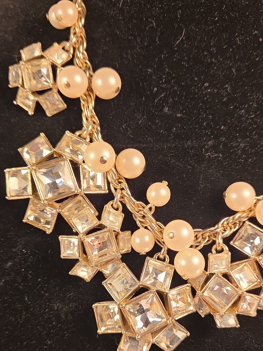 Ann Taylor Gold-Tone Crystal & Champagne Pearl Cluster Necklace